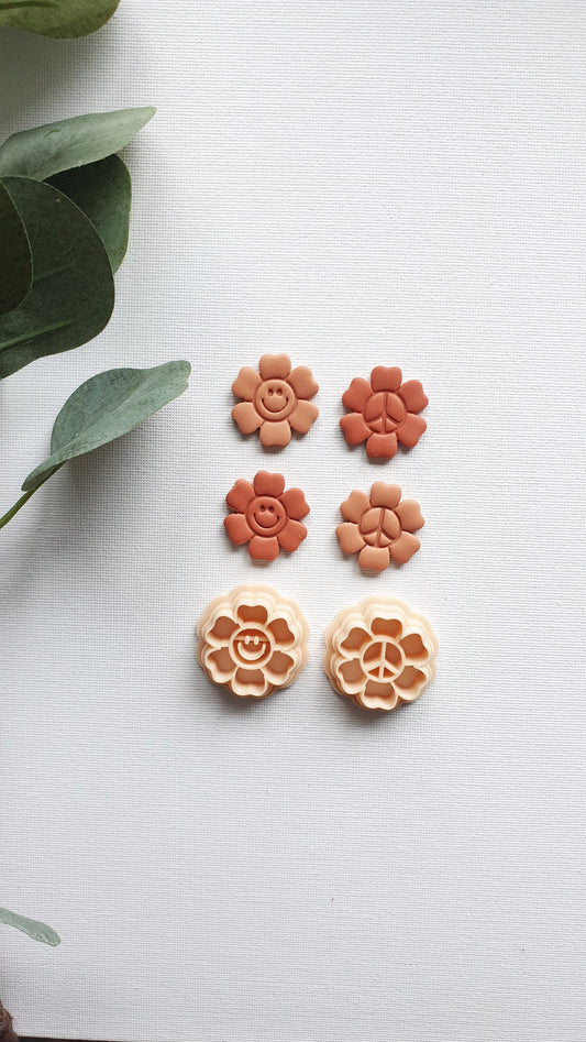 Peace and Smile Retro Flower Polymer Clay Cutter | Floral Cutter | Boho Cutter | Cute Clay Cutter | Leaf Cutter | Clay Supplies
