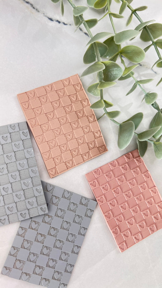 Checkered Hearts Design Polymer Clay Texture Mat
