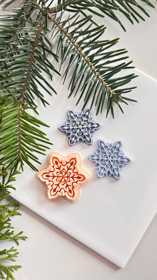 Framed Debossing Snowflake Polymer Clay Cutter | Winter Christmas Collection